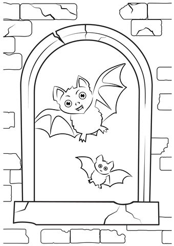 Halloween Bat At The Window Coloring Page